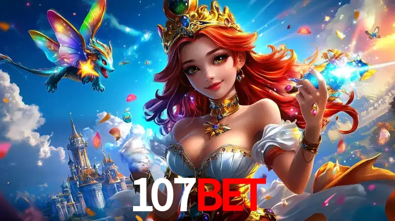 A princesa de um reino de fantasia mágico, com seu pequeno dragão, apresentando um mundo de prêmios encantados nos jogos de caça-níqueis do cassino 107bet.